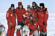 Media interviewing Paul Schurke and Will Steger expedition team at North Pole, Arctic