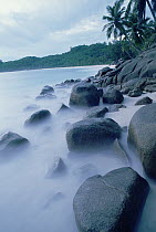 Coral sand beaches with unique granite formations, Seychelles, Indian Ocean