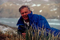 David Attenborough filming for TV series 'Life in the Freezer', 1993. On location in South Georgia