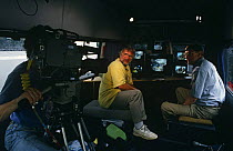 Bill Oddie and Peter Holden in outside broadcast Bird in the Nest series during filming, 1994