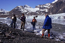 Sync crew filming Sir David Attenborough on South Georgia, 1992, for BBC tv series Life in the Freezer