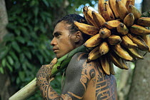 Marquesan with native banana crop for tv series Nomads of the Wind, 1992
