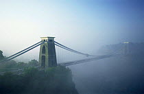 Clifton suspension bridge in mist. Bristol, England.