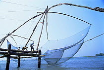 Traditional Chinese cantilever fishing nets used along the coast of Cochin, Kerala, Southern India