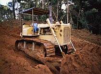 Road construction through tropical rainforest. Ecuador