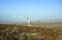 Sir David Attenborough on Lichen Hill, Namib Desert, Namibia on location for BBC Private Life of Plants