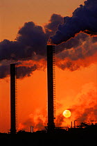 Air pollution: smokestacks (Sevalco plant) at Avonmouth, Bristol, England, UK, Europe