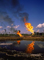 Burning off gas beside pool of waste water, Shushufindi oil prodcution site, Ecuador