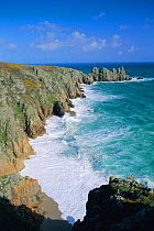 Cliffs along Cornish coastline, Porthcurno, Cornwall UK