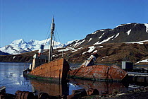 Old boats at abandonned whaling station, Grytviken, South Georgia, South Atlantic
