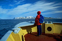 Tourist boat arrives in Hornsund Svalbard, Spitsbergen, Norway