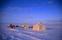 Film crew's camp on sea ice, on location for BBC television programme "Polar Bear Special", Admiralty Inlet, Canada, May 1996