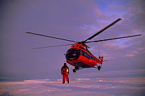 Landing on tabular iceberg with tourists. Weddell Sea Antartica Kapitan Klebnikov's helicopter