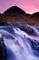 Glencoe waterfall at dusk. Argyll, Highlands, Scotland. Scotland.