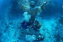 Underwater wedding at the statue "Christ of the Deep" Florida, USA, Atlantic Ocean.