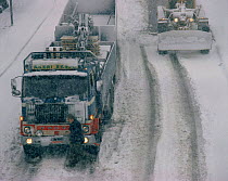 Road traffic chaos in heavy winter snow conditions, Sweden