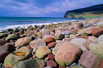 Rocky beach at Rackwick Bay, Hoy, Orkney. Scottish coastal scenic.