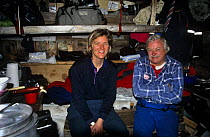 Producer Martha Holmes & camerman Martin Saunders at base hut in Svalbard, Norway. On location for BBC programme "Polar Bear Special" May, 1996