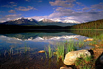 Patricia Lake, Jasper NP, Alberta, Canada. Mountains reflected in a lake.