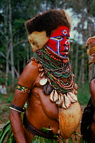 Huli woman at sing-sing near Mount Hagen, Papua New Guinea. Traditional dress. 1990.