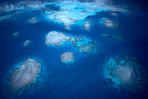 Aerial view of fringing coral reefs, Palau Islands, Micronesia.