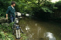 Charlie Hamilton James filming Kingfishers for Bird in the Nest series, 1994