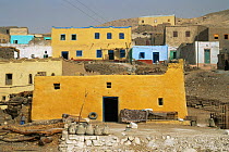 Traditional painted houses in village along Luxor west bank, Egypt, North Africa