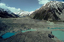 Southern face of Mount Cook and Hooker Valley showing morraine walls and lakes, Mount Cook NP. South Island, New Zealand