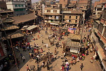Aerial view of busy street in Kathmandu, Nepal, 1995