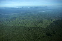 Aerial view of demarkation of Virunga NP park boundary and surrounding cultivation, Democratic Republic of Congo (formerly Zaire) Central Africa