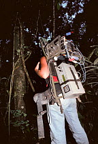 Rainforest researcher studying gas emissions from soils, Brazil Para State, Amazonia