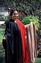 Indian lady wears shatoosh shawl made fromangered Tibetan antelope, Delhi