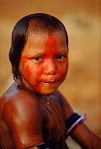 Kayapo Indian boy with body painting. Brazil, South America