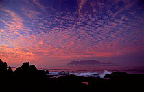 Table Mountain seen from Bloubergstrand at dawn. Cape Town, South Africa