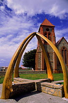 Whalebone arch (lower jaw of Blue whales) outside church, Port Stanley, East Falkland Island, Falkland Islands