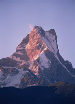 Machhapuchare summit at dawn, as seen from Gandrung, Himalayas, Nepal