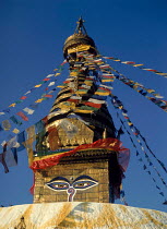 Eyes of Buddha on stupa of Monkey Temple. Swayambunath, Kathmandu Valley, Nepal