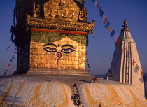 Eyes of Buddha on stupa of Monkey Temple. Swayambunath, Kathmandu Valley, Nepal