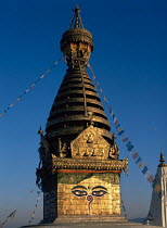 The eyes of Buddha on famous Swayambunath (Monkey temple) stupa, Kathmandu Valley, Nepal