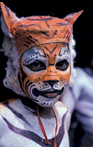 Indian performer in tiger costume for dancing in tiger festival, Udipi India