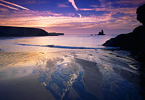 Broadhaven, South Pembrokeshire National Park, Dyfed, Wales. The beach at low tide at sunset