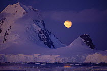 Moon rising in Lemaire channel, Antarctica.