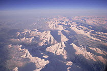 European Alps - aerial view in winter with snow on mountains