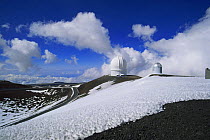 Mauna Kea observatory in snow,  Hawaii.