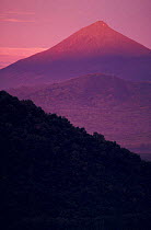 Muhavura volcano viewed from Tongo. Sunset. Virunga NP, Democratic Republic of Congo.