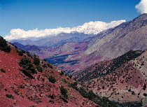 View towards Jbel Toubkal, high point of High Atlas Mountains, South of Marrakech, Morocco, North Africa