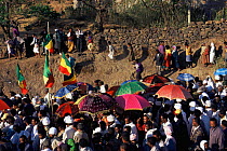 Priest's colourful umbrellas at Gondor Timket festival, Ethiopia