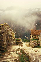 Looking down ancient remains of Machu Picchu, Peru