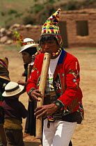 Quechua musician at traditional wedding ceremony, Bolivia