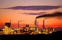 Petrochemicals plant at sunset, Grimsby, Lincolnshire, UK